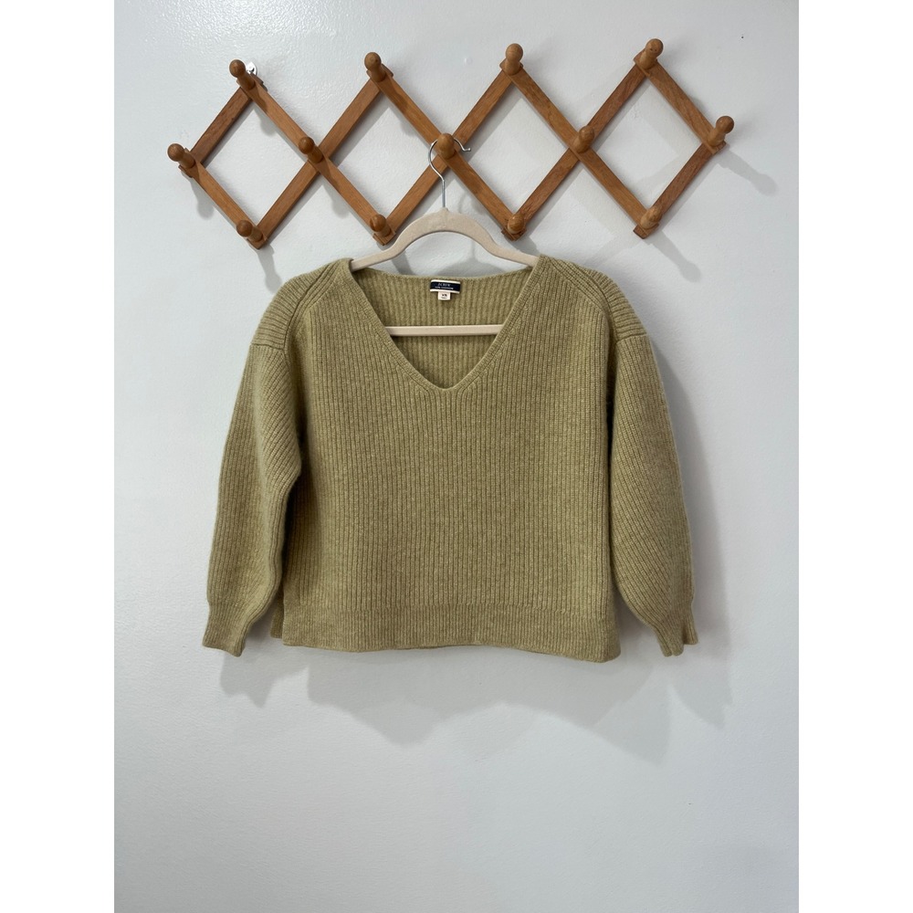 J.Crew Womens 100% Cashmere Ribbed V-Neck Sweater Olive Green XS